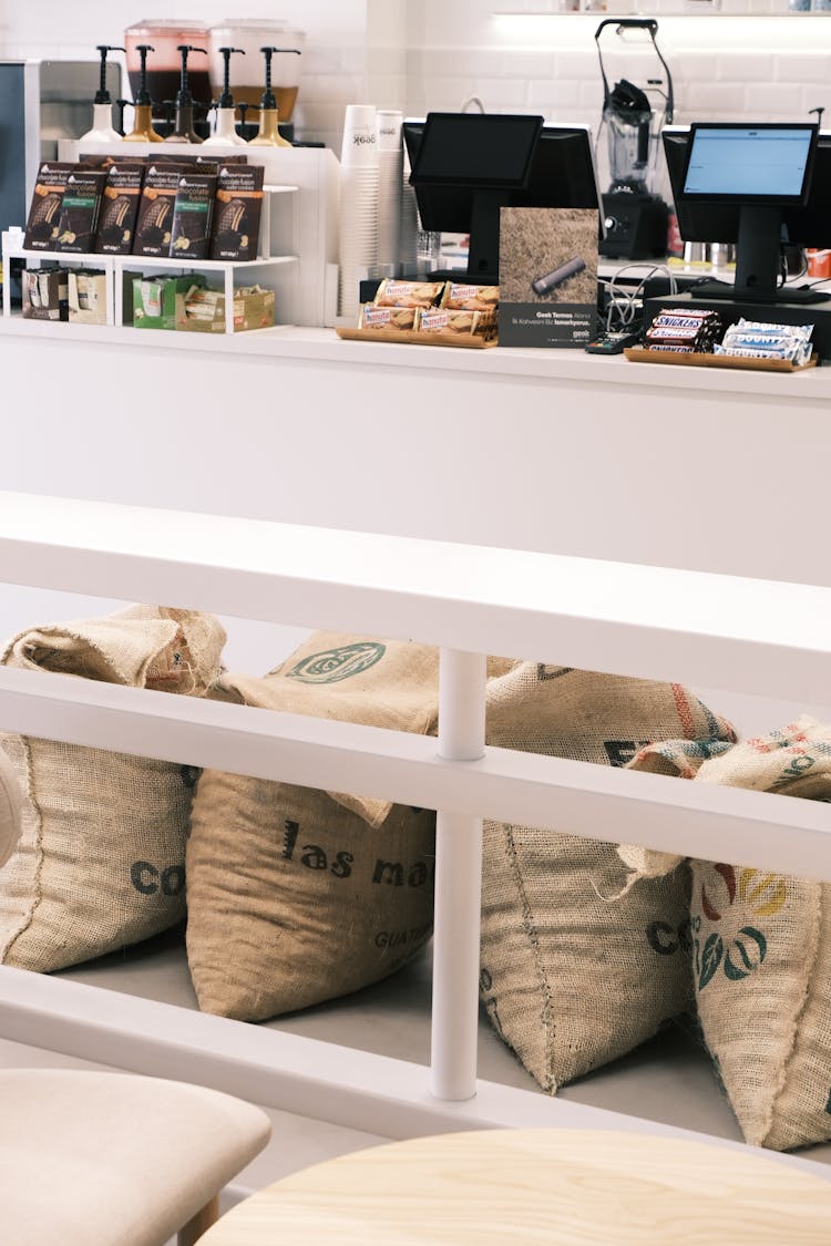 Bags Of Coffee In Cafe