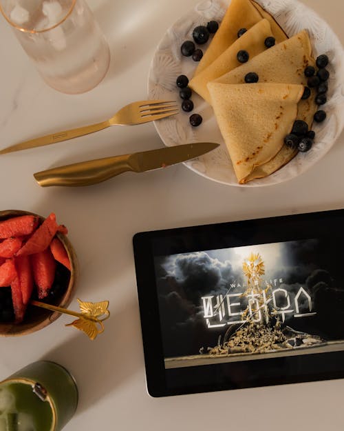 Free Tablet and Crepes  Stock Photo