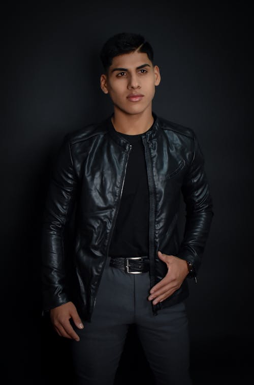 Handsome Young Man in Leather Jacket