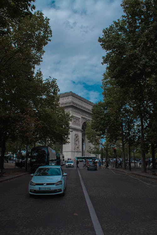 A Street with the View of the Arc de Triomphe in Paris, France 