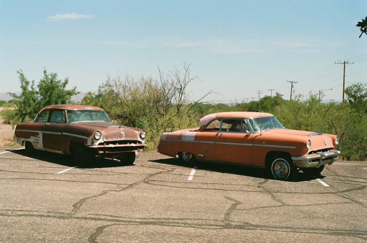 Vintage American Cars On The Parking Lot 