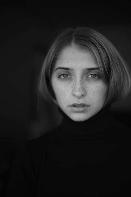 Portrait of a Young Woman in Black and White