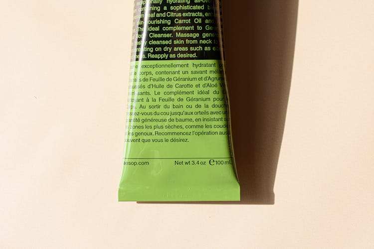 Close-up Of The List Of Ingredients On A Tube Of A Cosmetic Product 