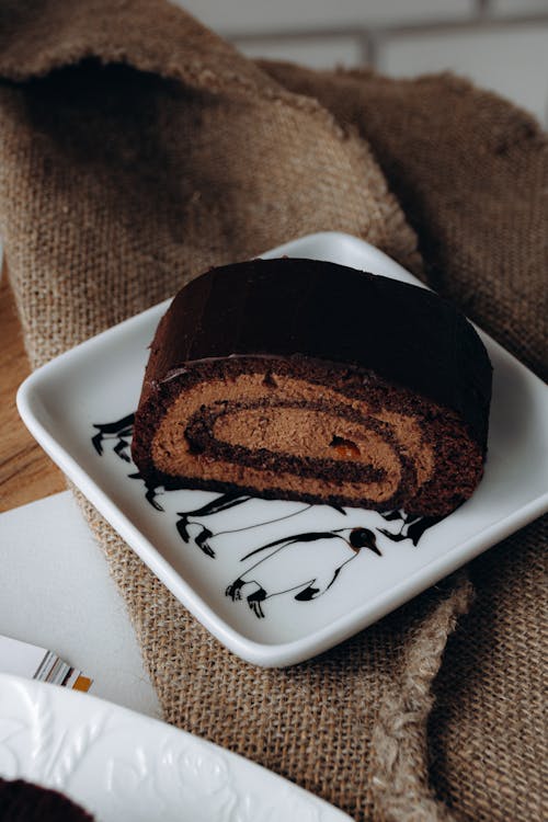 A Slice of Chocolate Cake on a Plate 