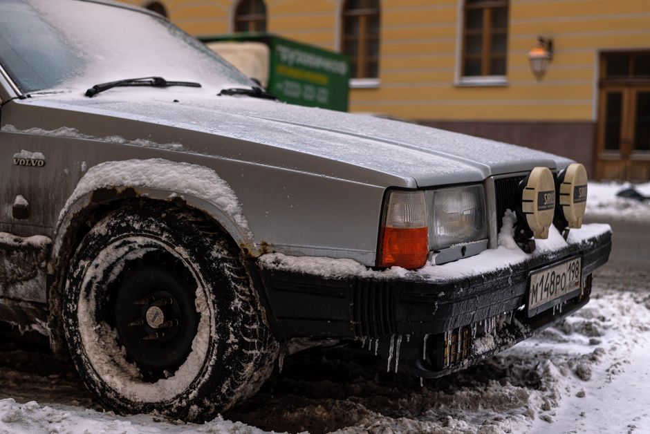 Close-up of a car tire with M+S or snowflake symbol for winter conditions in Germany