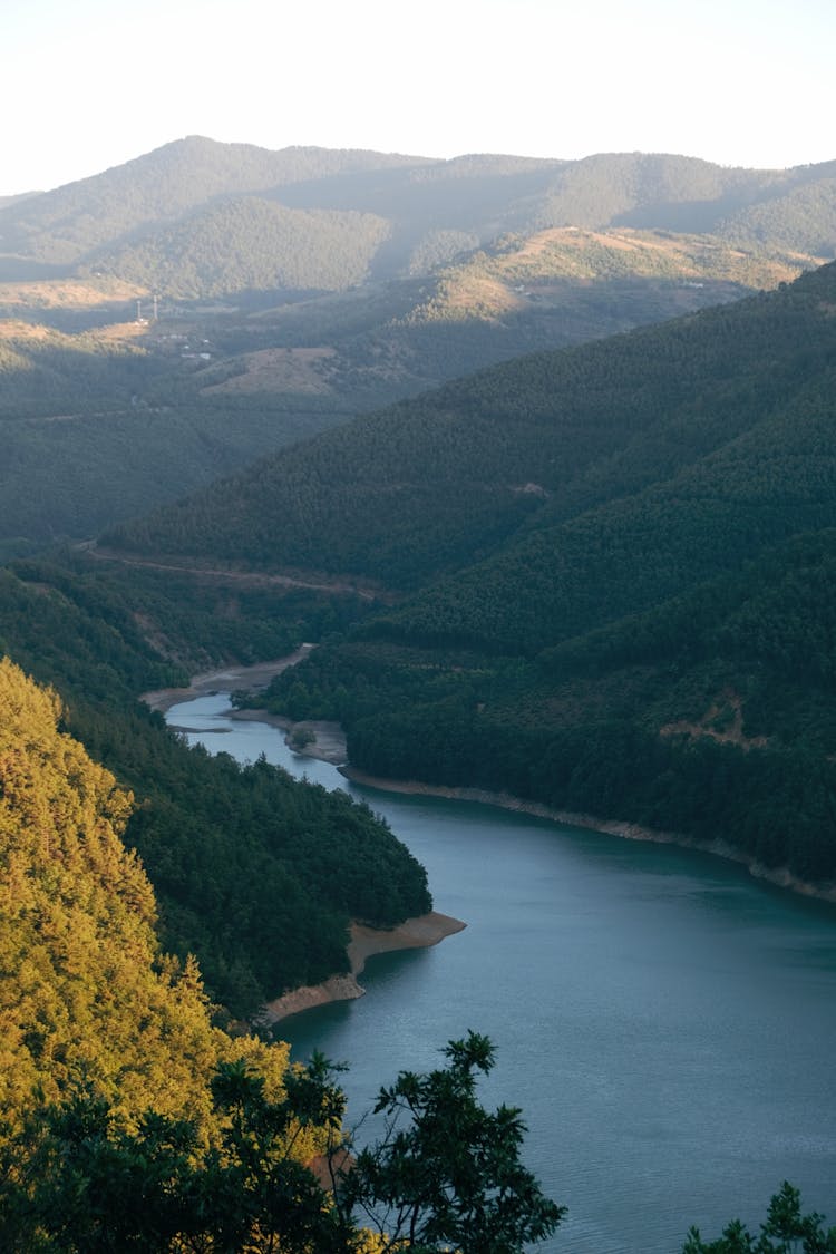 Aerial View Of A River In The Valley 