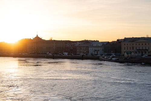 Saint Petersburg River Cityscape at Sunset
