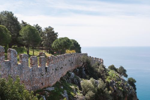 Free Explore the ancient walls of Alanya Castle with breathtaking sea views. Stock Photo