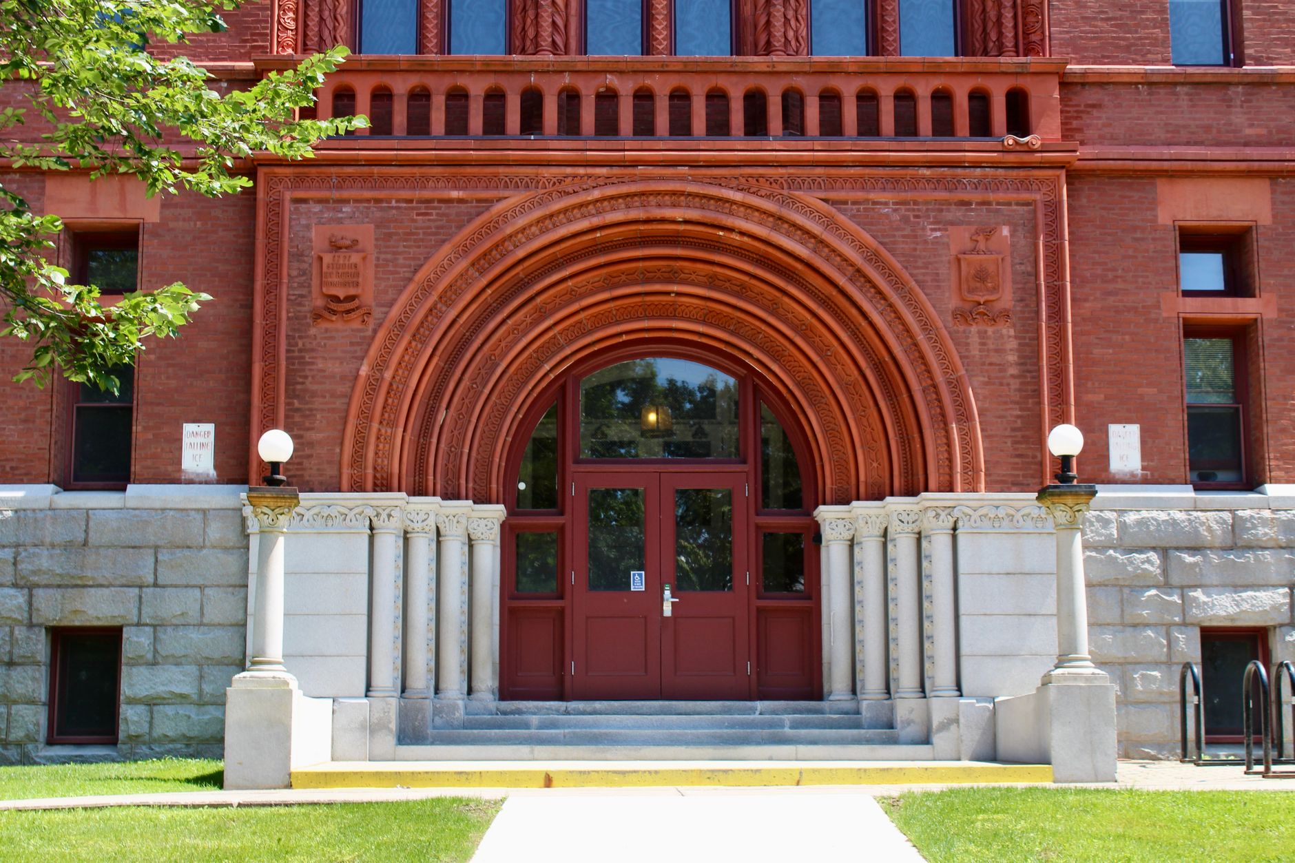 Stunning Gothic-style entrance at the University of Vermont's iconic building in Burlington, VT.