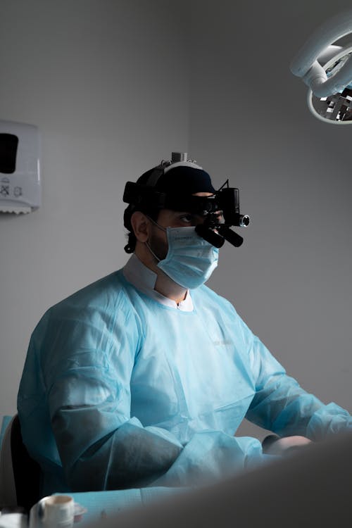 Dental Surgeon with a Microscope Glasses
