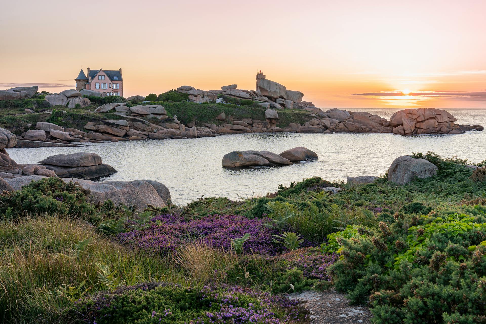 French Pink Granite Coast at Sunset