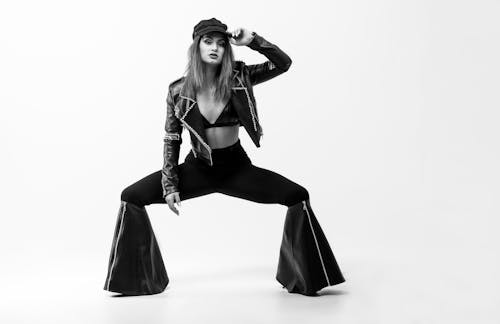 Model in a Leather Jacket and Bell Bottoms