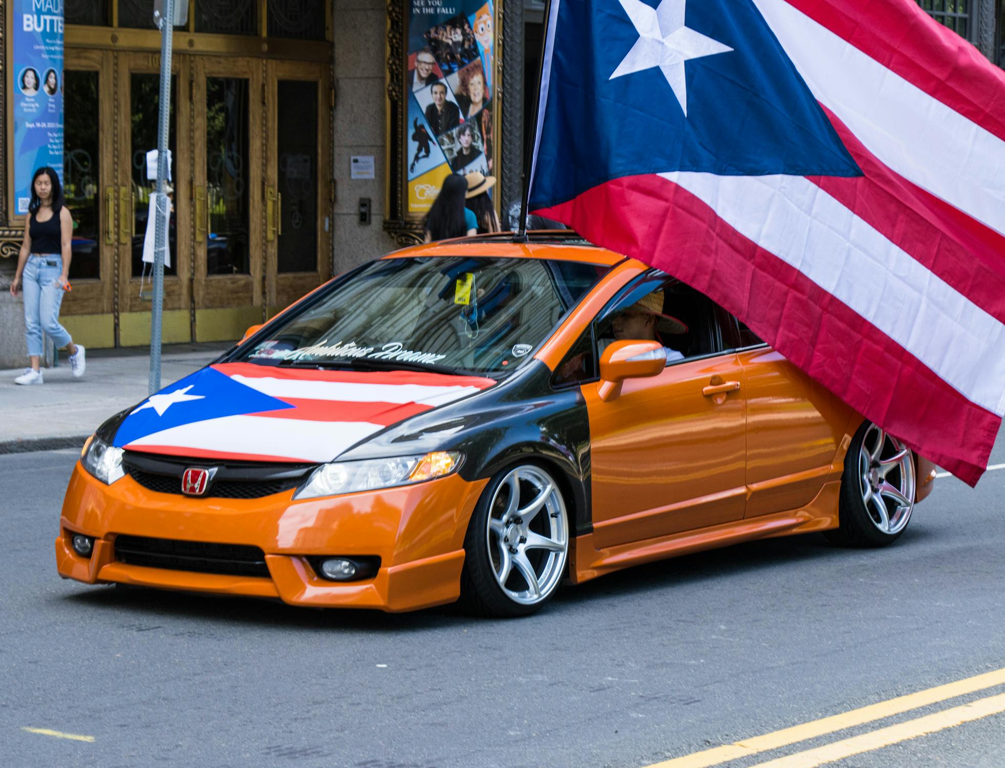 Tuned Honda Civic with Puerto Rican Flag · Free Stock Photo