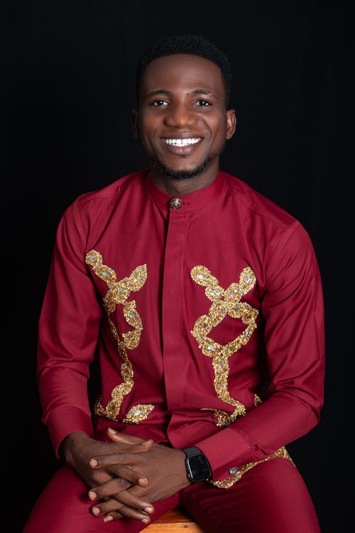 Smiling Man in Red, Traditional Clothing