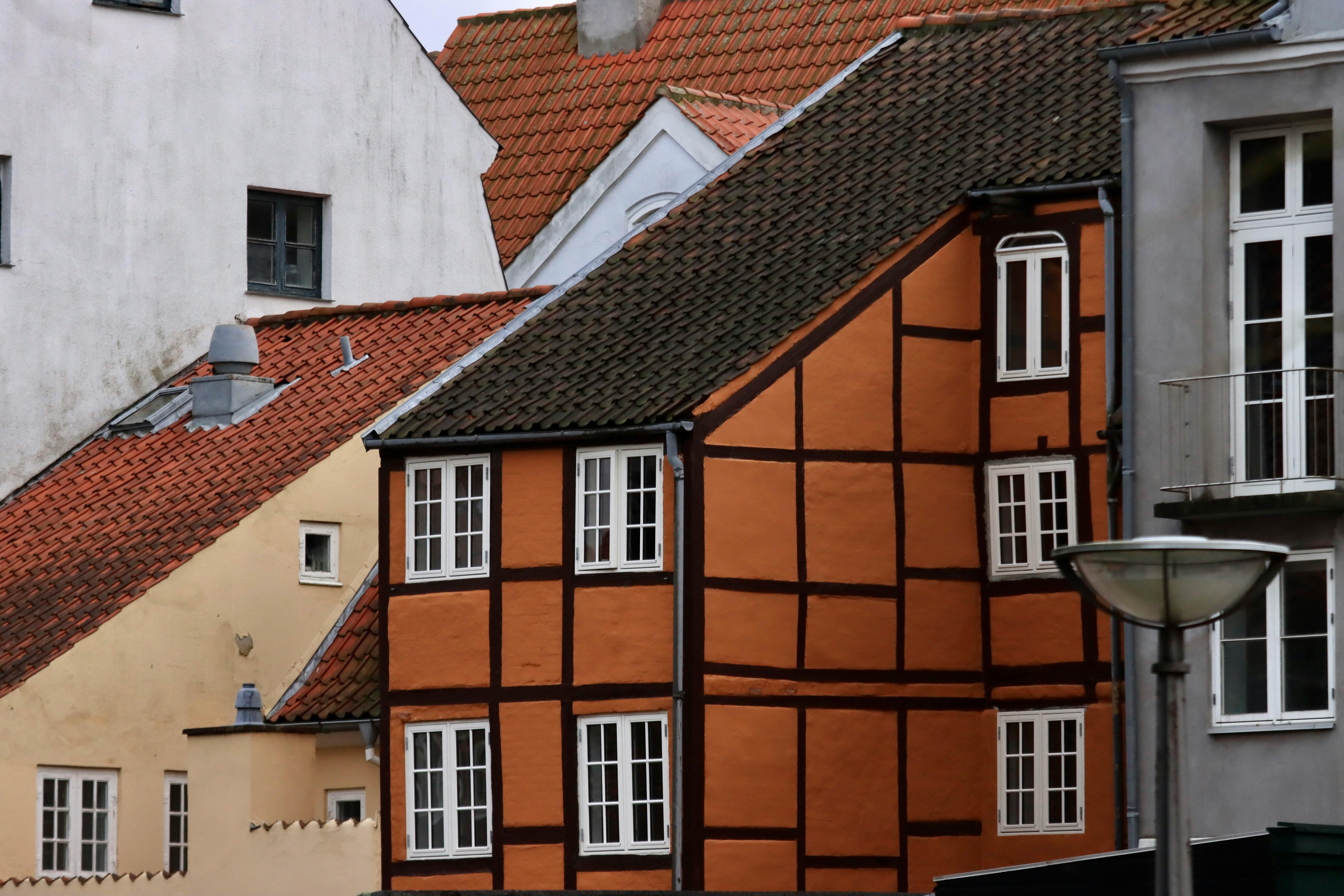 Closeup of Facades of Historic Houses in Helsingor, Denmark · Free