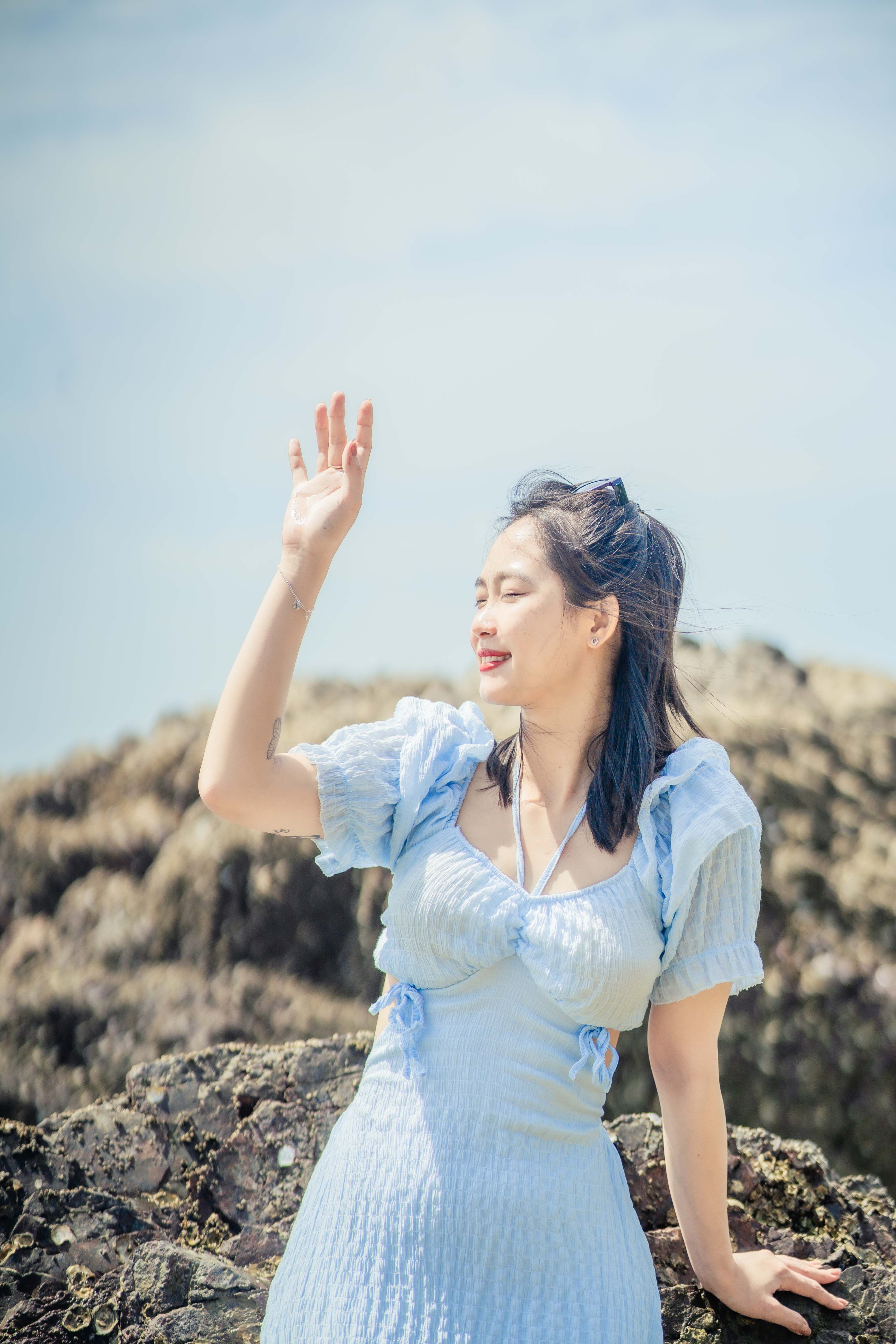 Smiling Woman in Blue Dress · Free Stock Photo