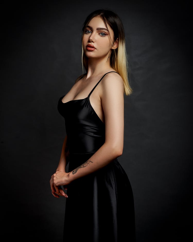 Woman In Black Silk Dress