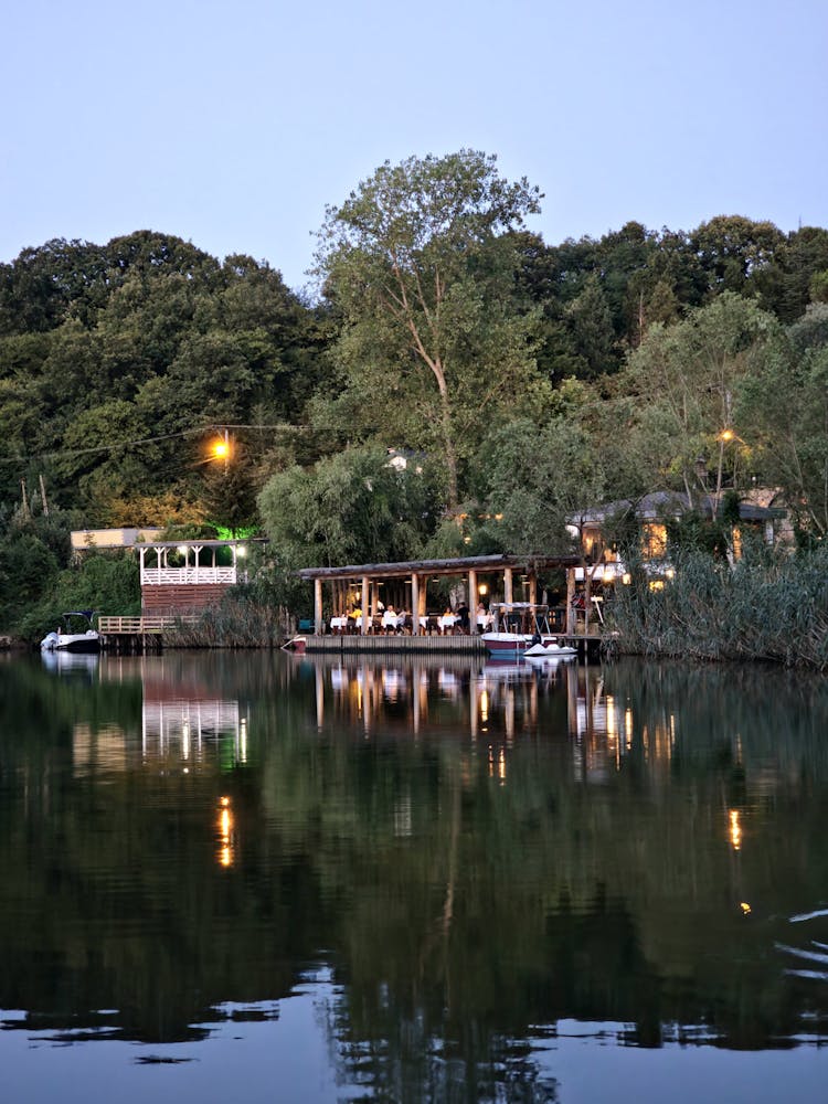 Lake With A Restaurant On Water 