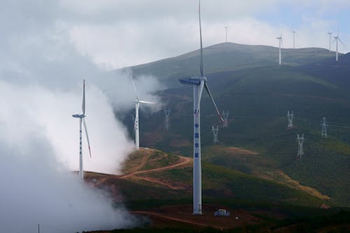 Wind Turbines Field in Mountains