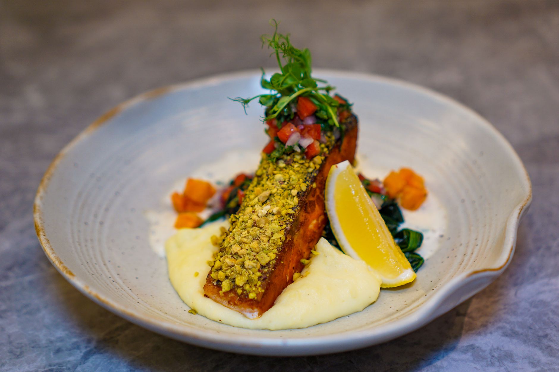 Pesto Salmon with Tomato Salsa