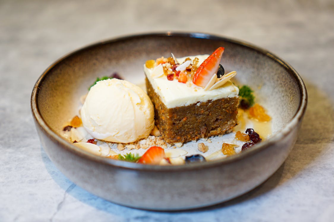 Cake with Ice Cream in Bowl