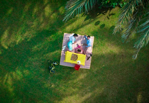 Free Man And Woman Laying On Picnic Mat Stock Photo