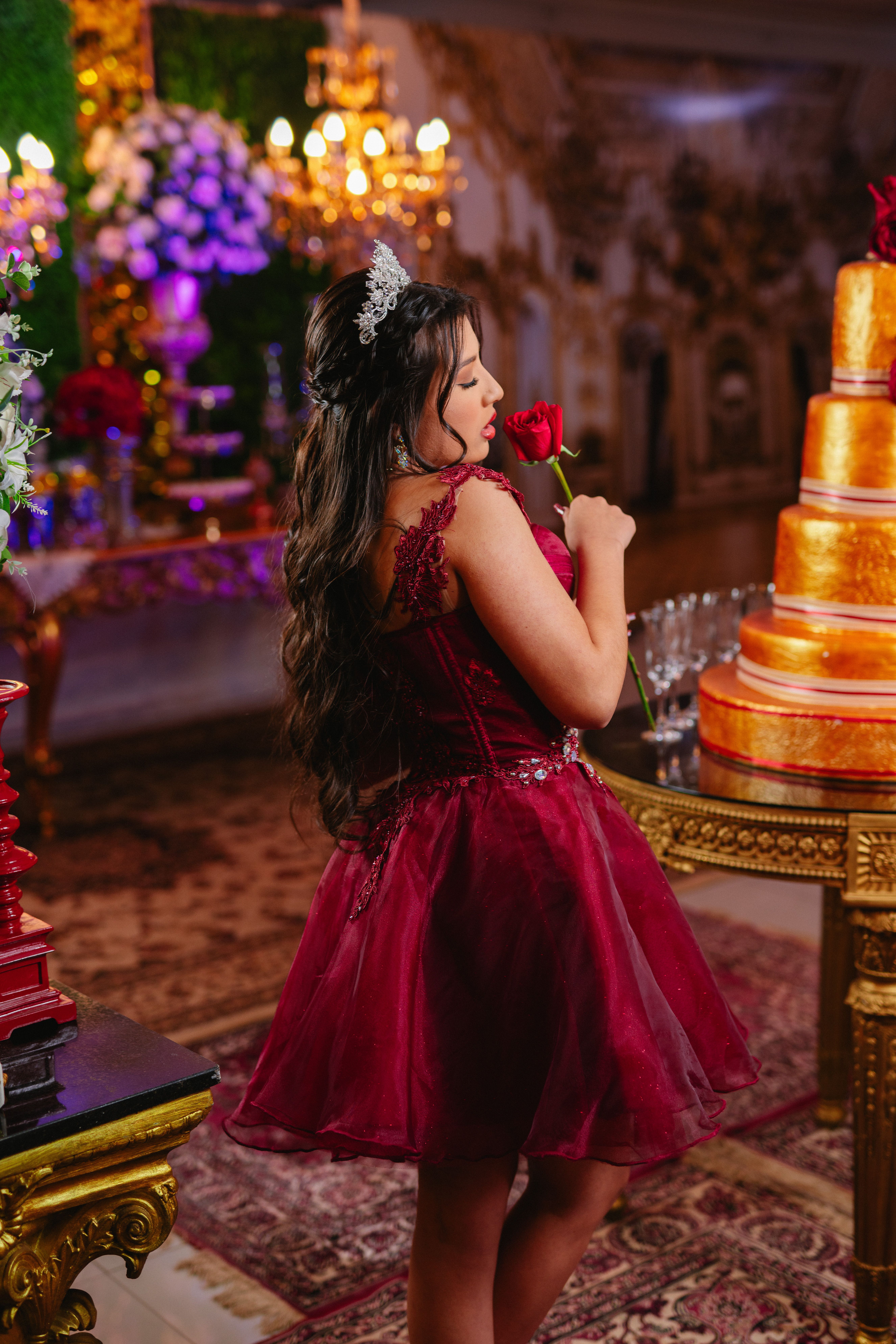 Teenage Girl in a Maroon Dress at her 15th Birthday Party · Free Stock ...