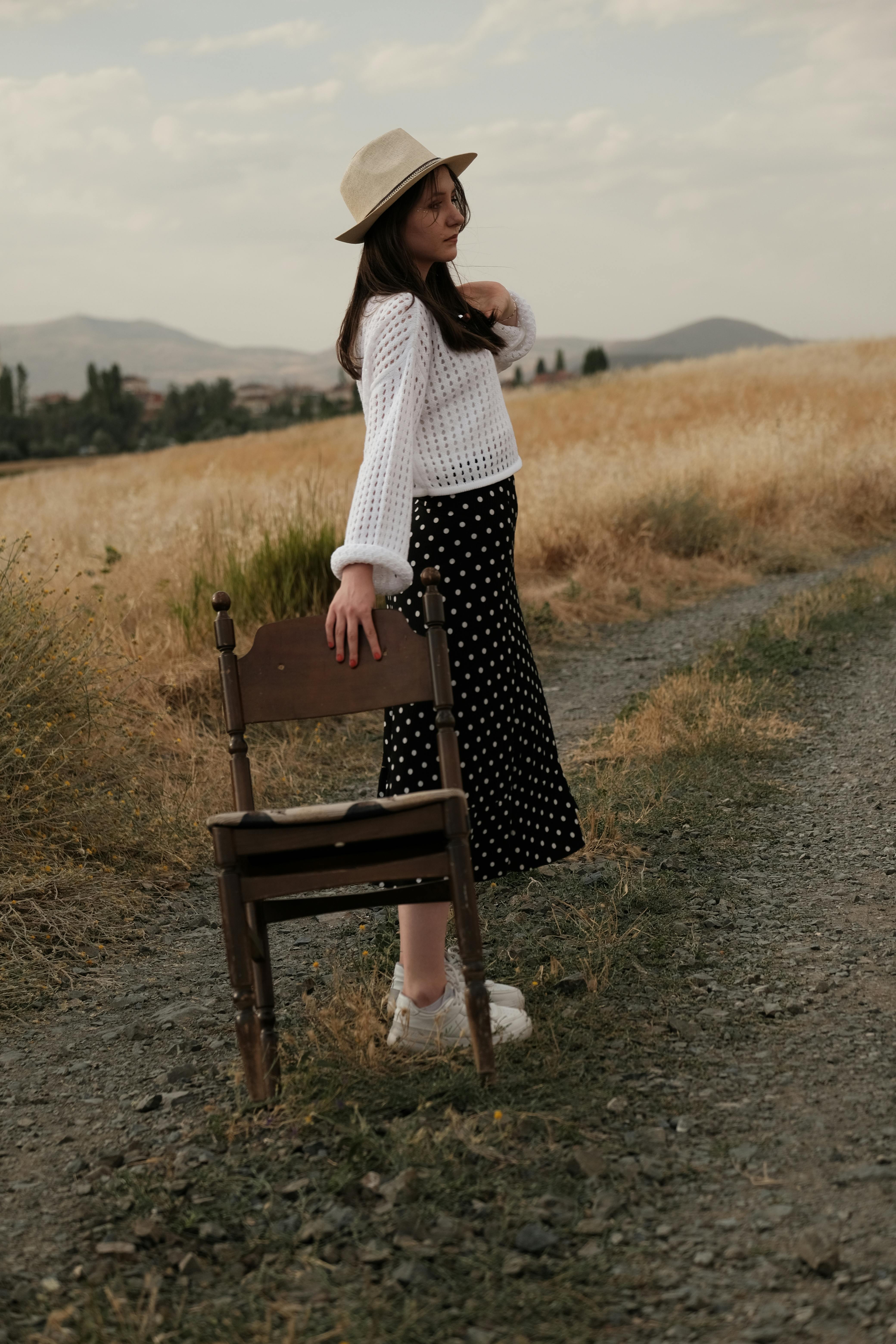 Brown skirt with shop white polka dots