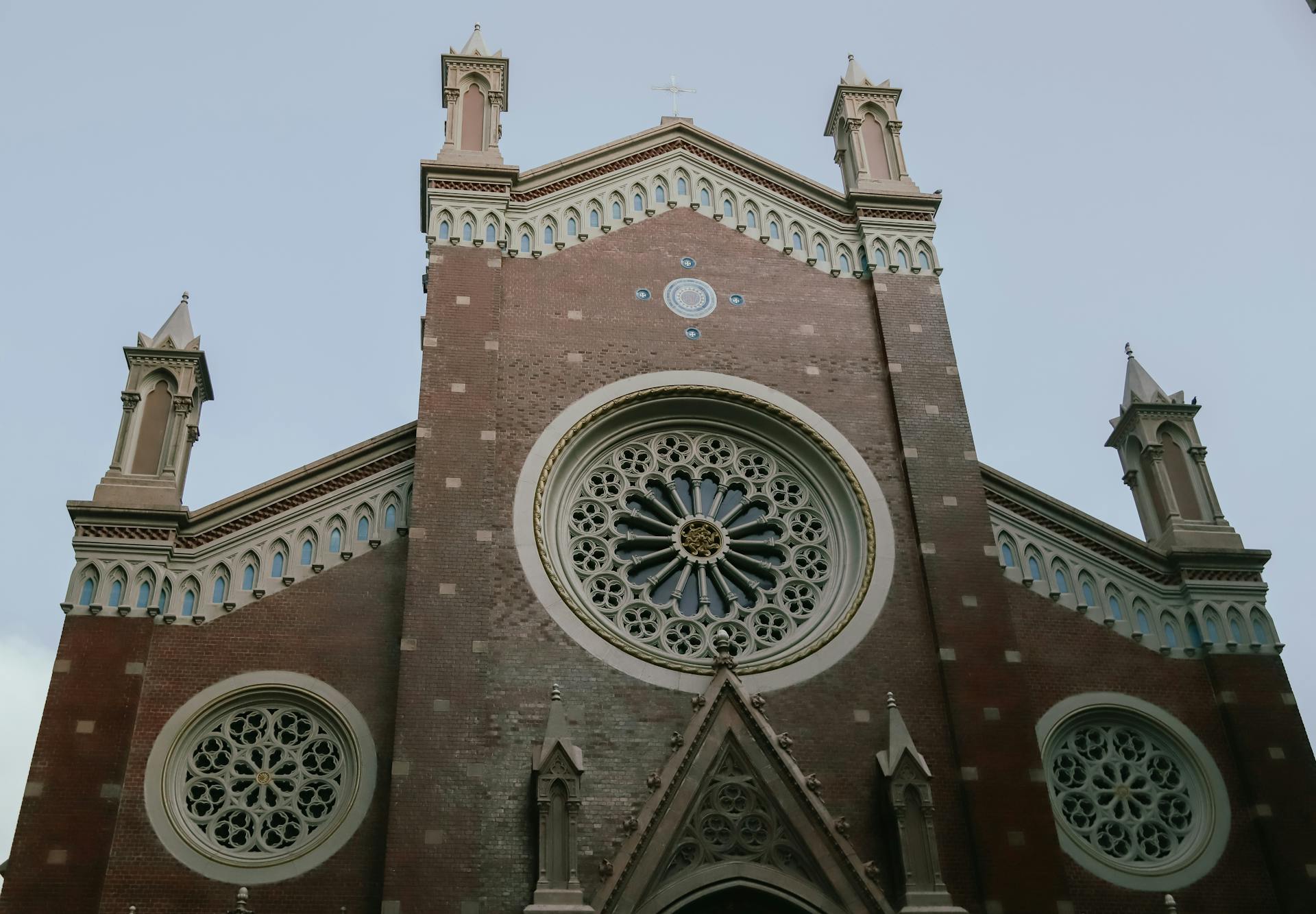 Low angle view of the intricate facade of St. Anthony of Padua Church in Istanbul.