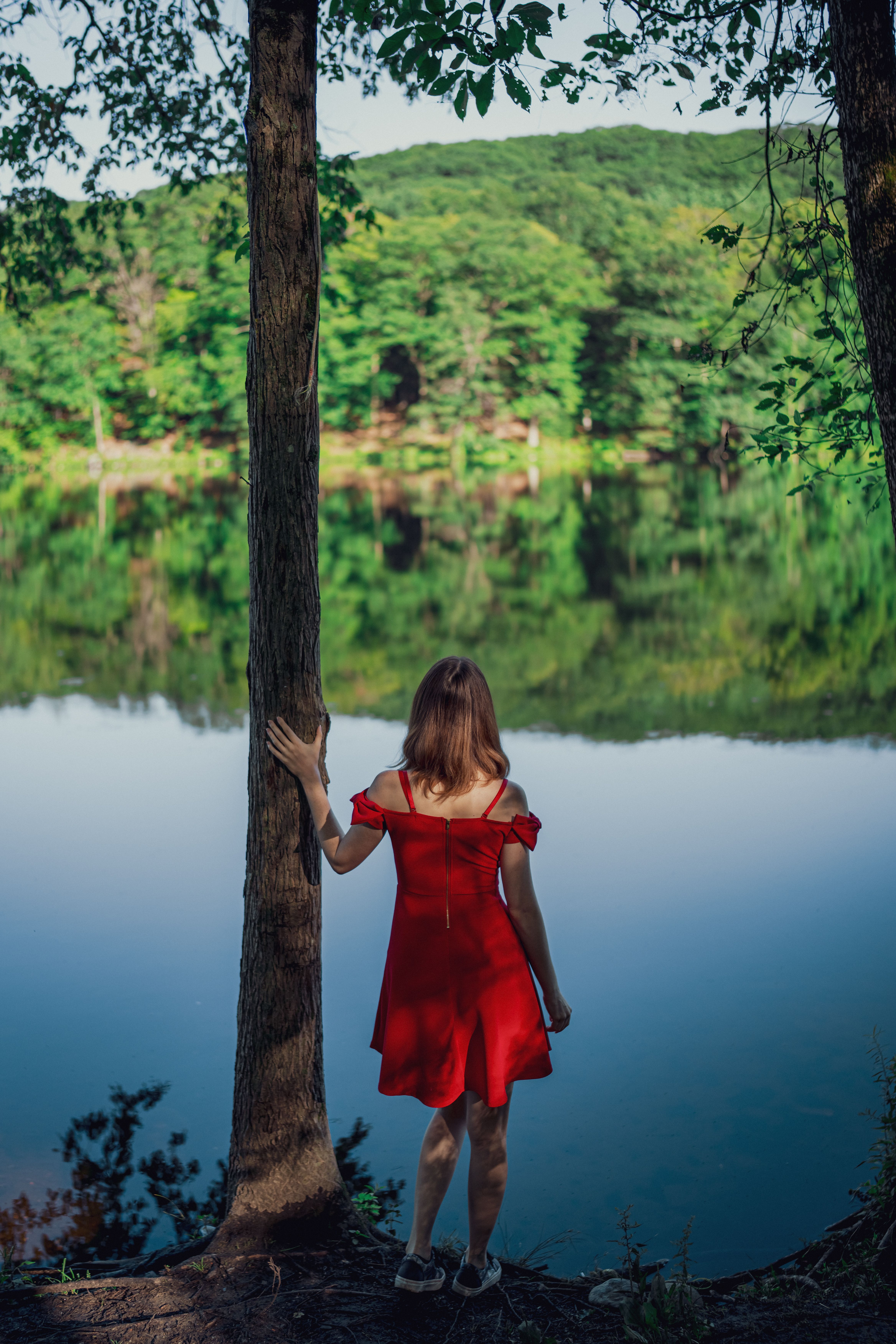 Woman Wearing Red Dress by the Lake · Free Stock Photo