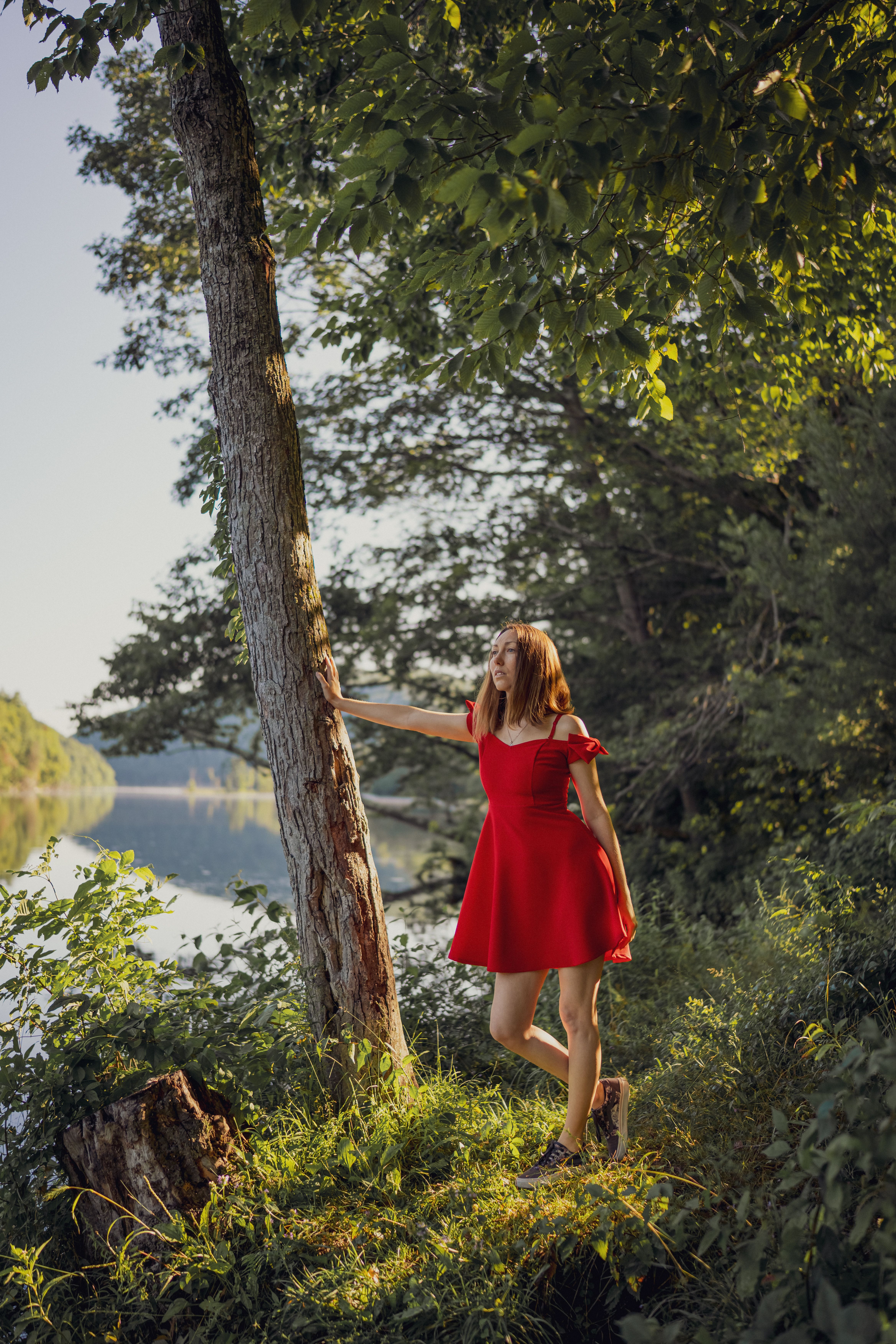 Woman in a Red Dress in Forest · Free Stock Photo