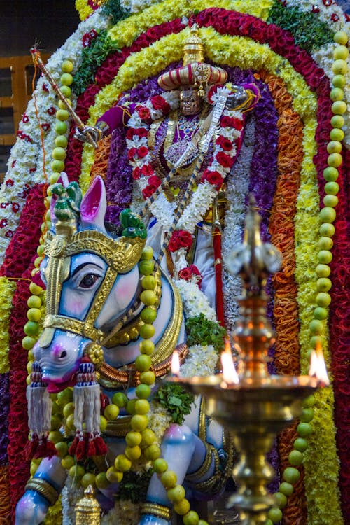 Colorful, Ornamented Hindu God Statue