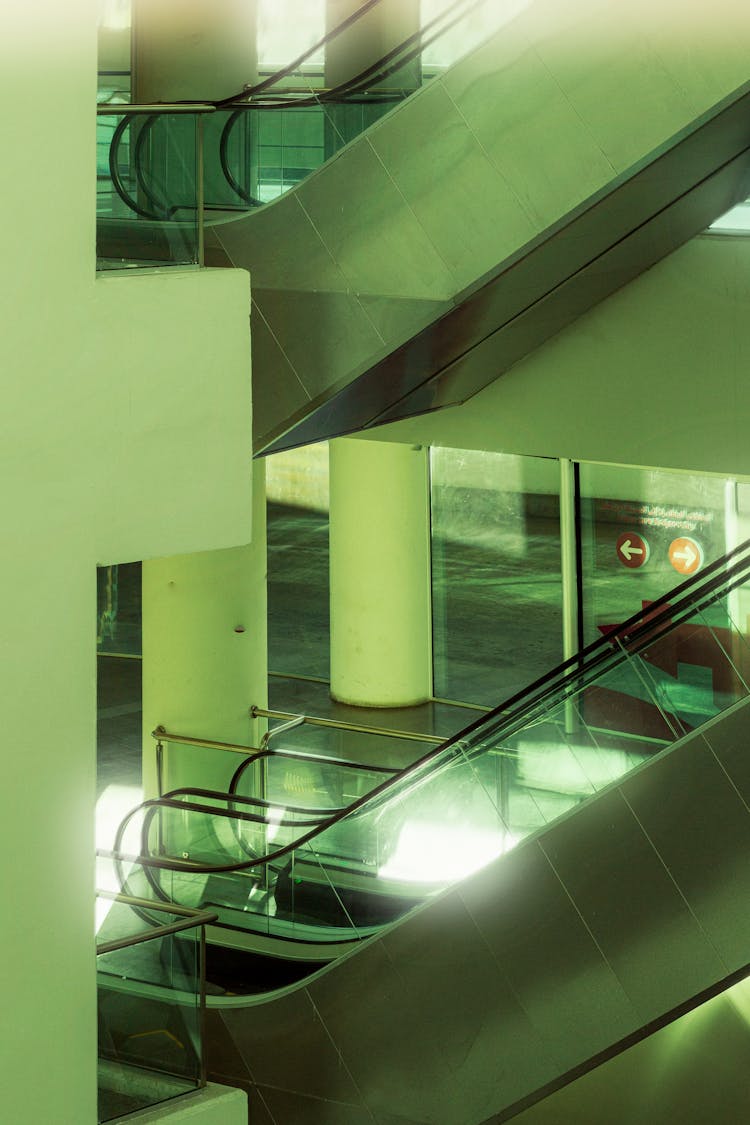 Shiny Escalators At An Empty Mall