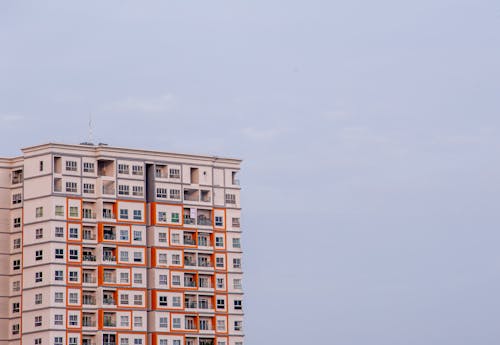 View of a Modern Tall Block of Flats in City 