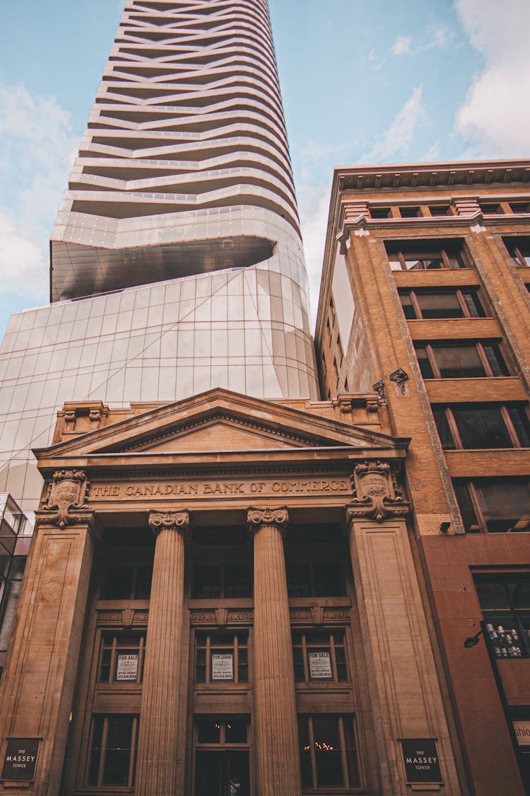 The Canadian Bank Of Commerce Building And The Massey Tower Skyscraper In Toronto, Canada