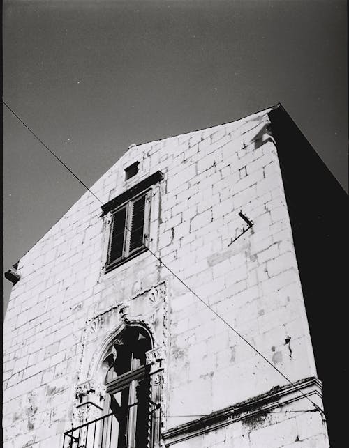 Sunlit Building Wall in Black and White