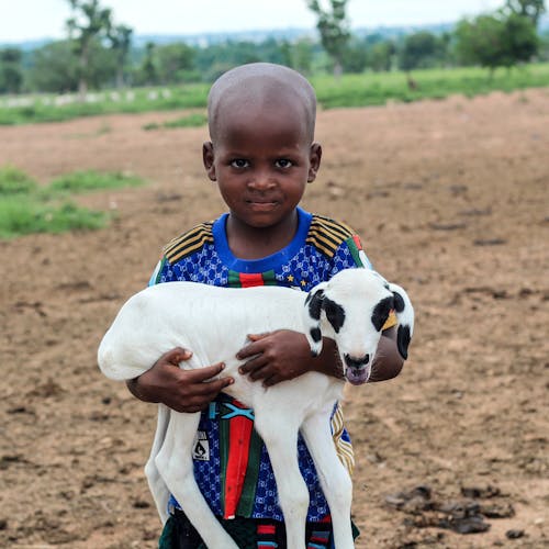Young Boy Holding Baby Goat