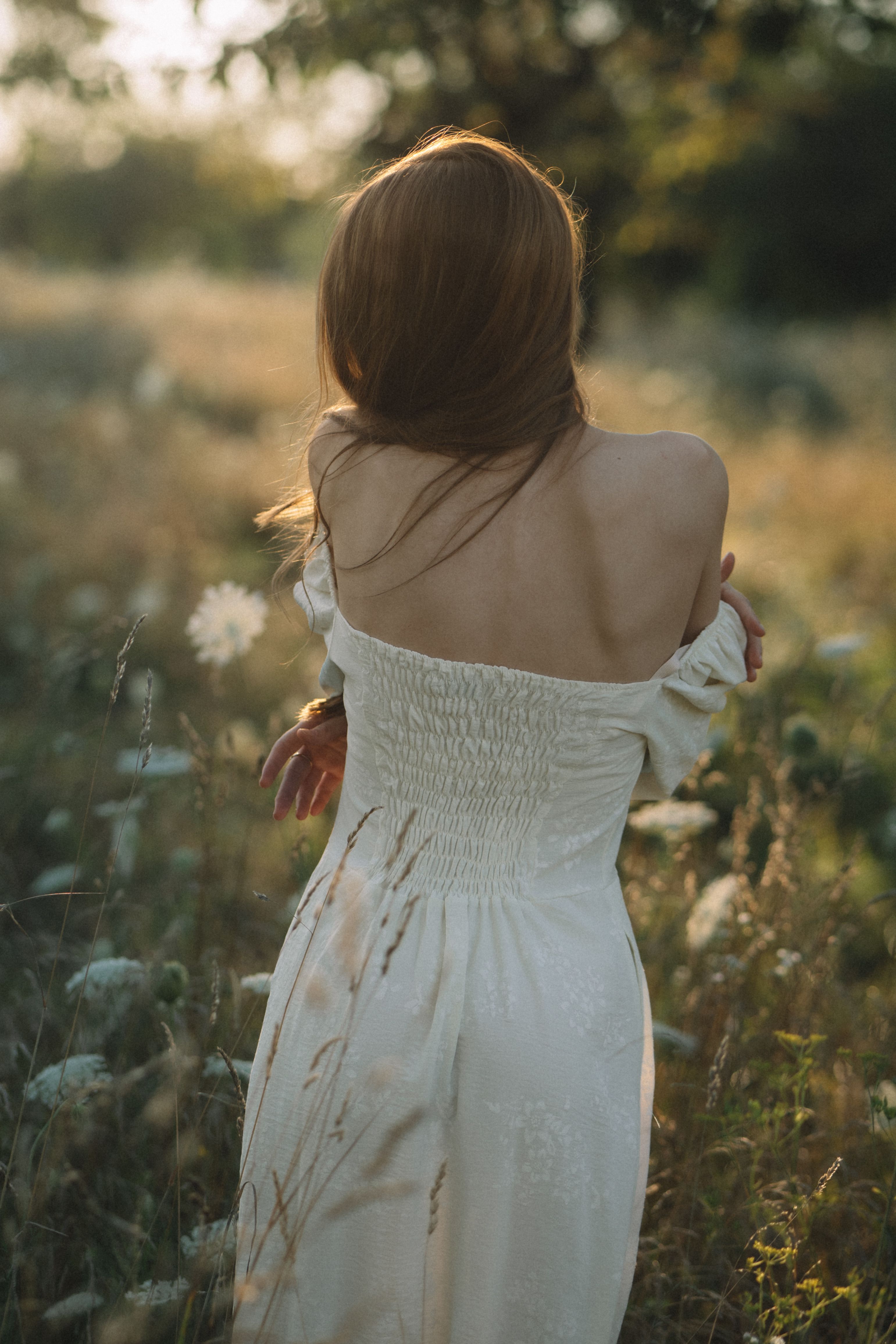 Woman in White Dress Standing on Meadow · Free Stock Photo