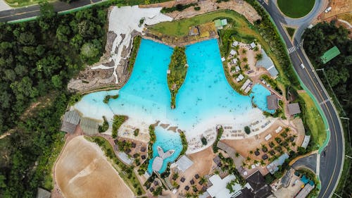 Aerial Photography of Buildings and Pool
