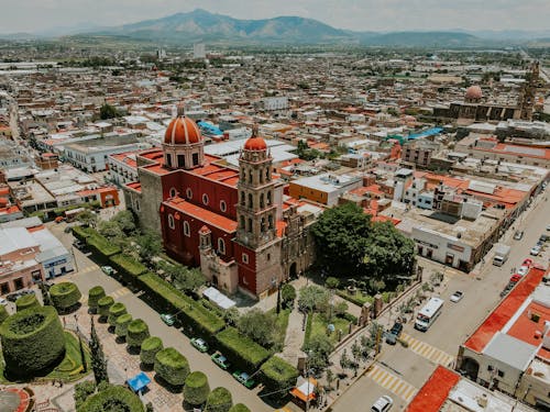 Aerial View of the City and the Church in Guanajuato, Mexico