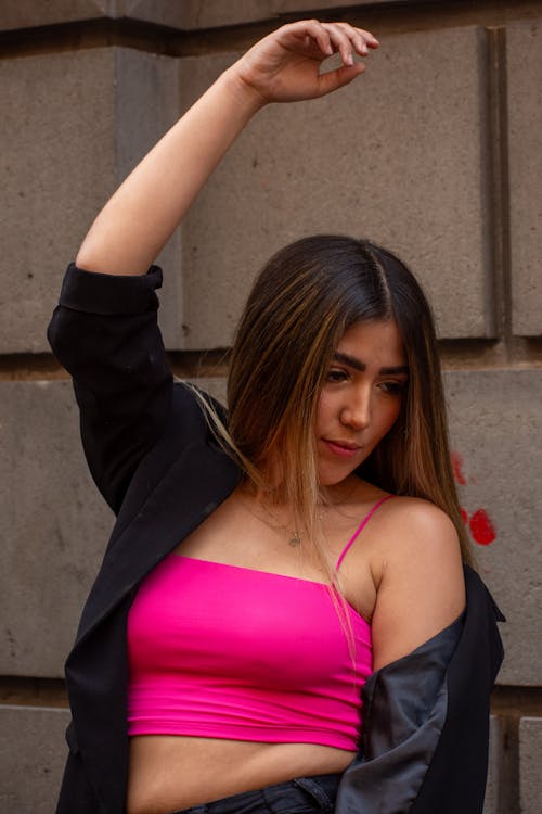 Model in Pink Crop Top