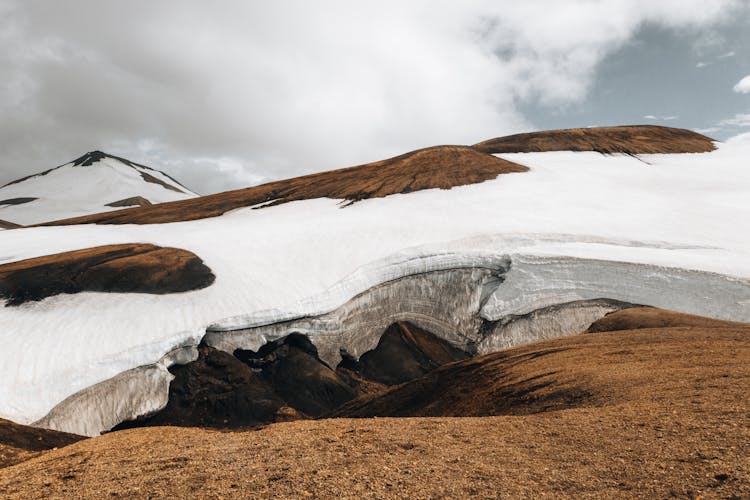 Brown Mountain Landscape With A Glacier