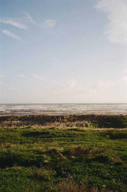 Бесплатное стоковое фото с вертикальный выстрел, волны, голубое небо