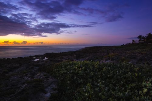 Free Vivid sunset over Akumal, Mexico's coastline with dramatic skies and lush vegetation. Stock Photo