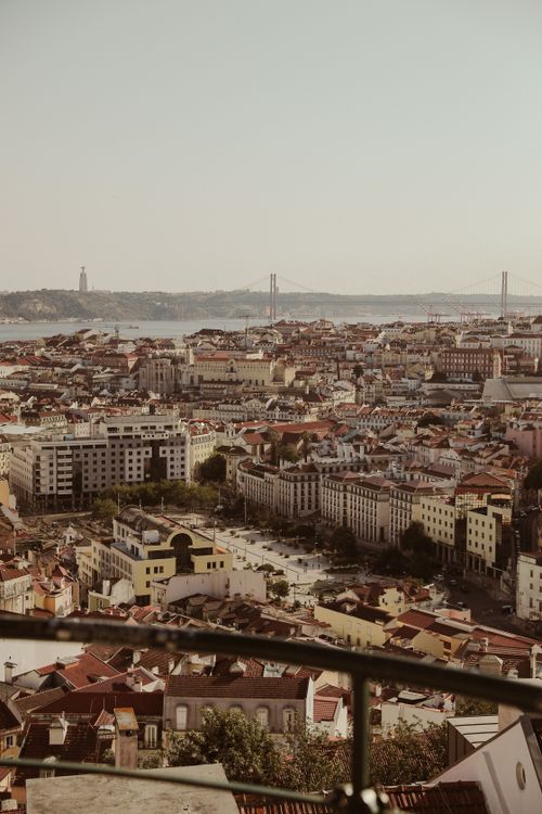 Lisbon cityscape with bridge