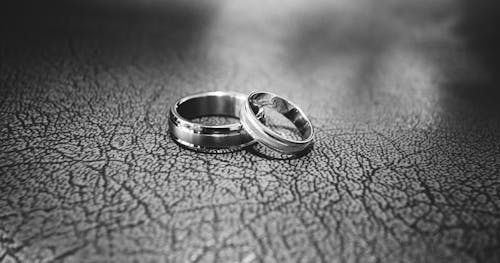 地板上的結婚戒指的特寫
