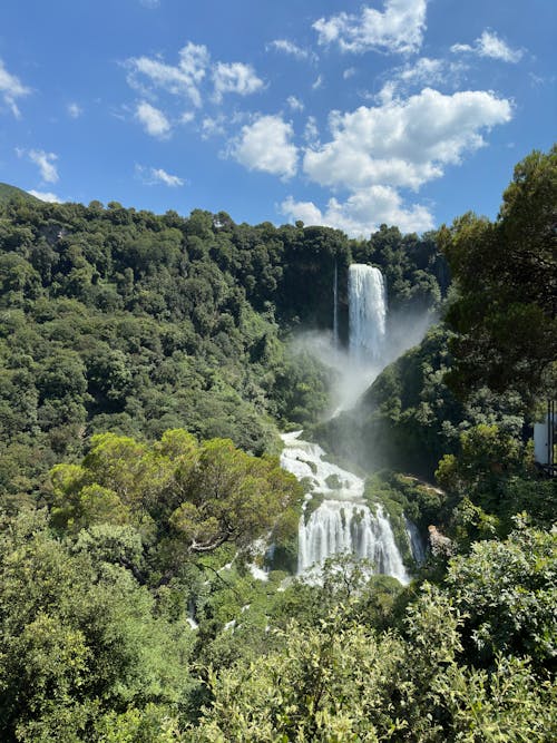 River with Waterfall in Summer Scenery