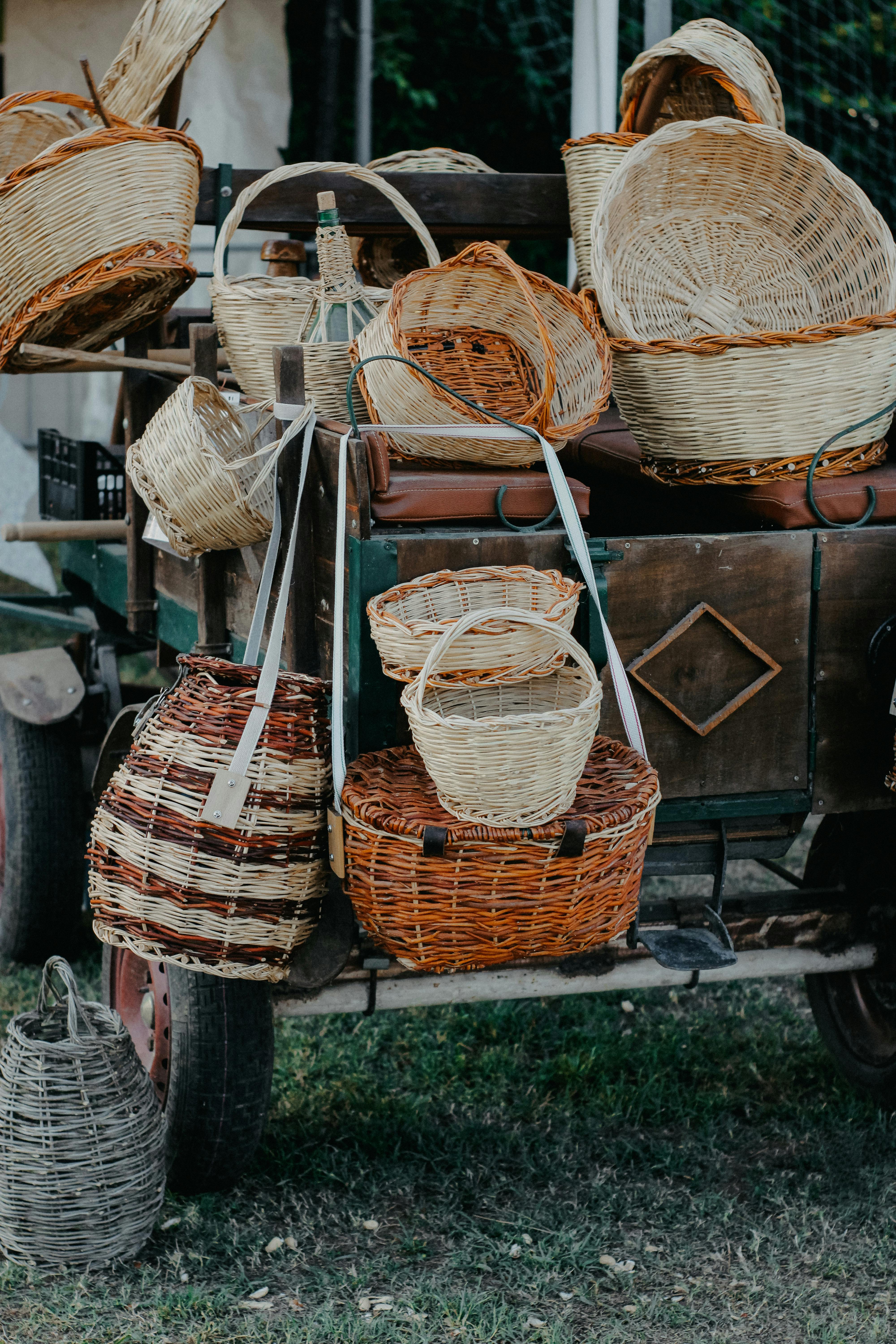 Vintage Wicker Fishing Creel Stock Photo