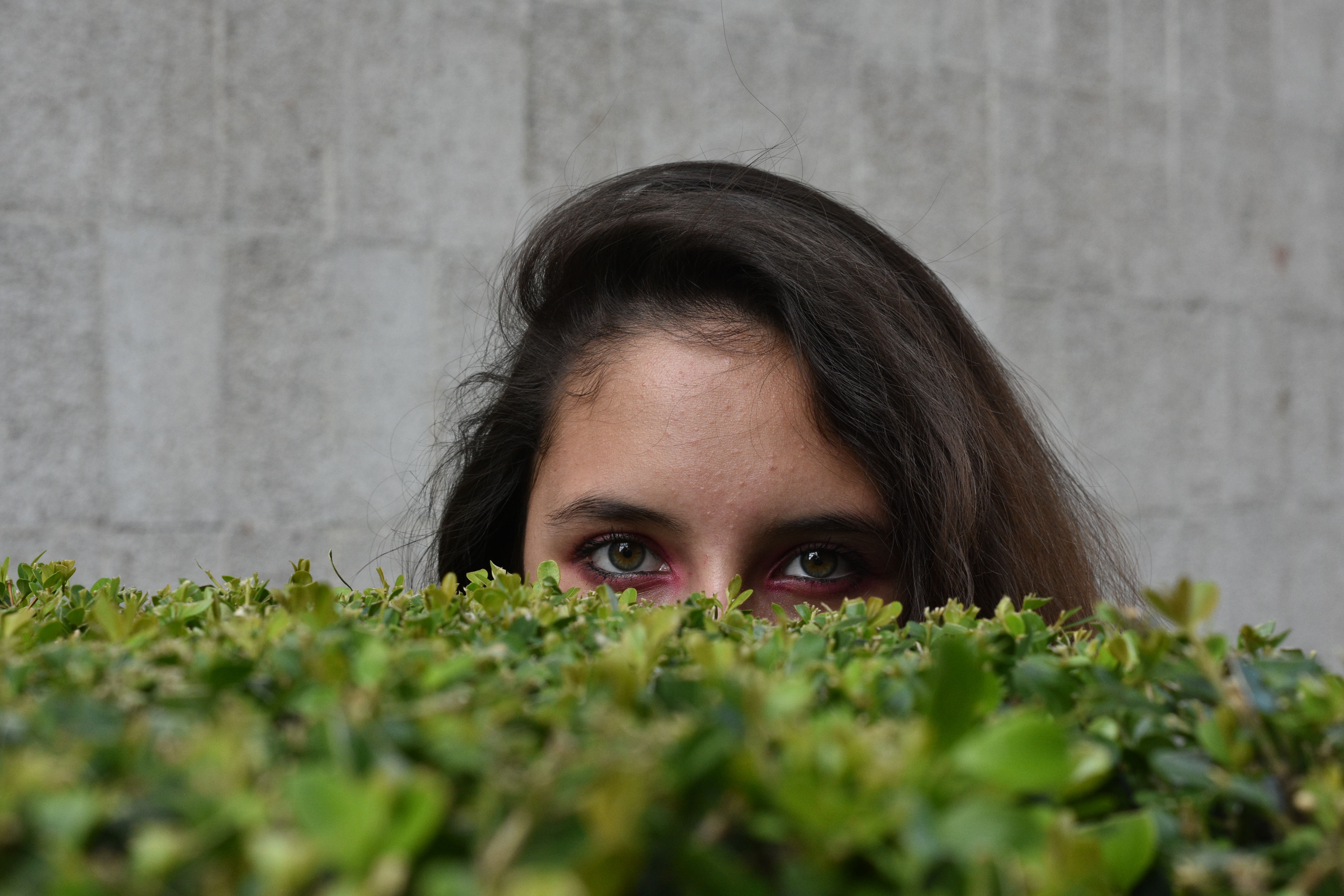 Woman Hidden behind Hedge · Free Stock Photo