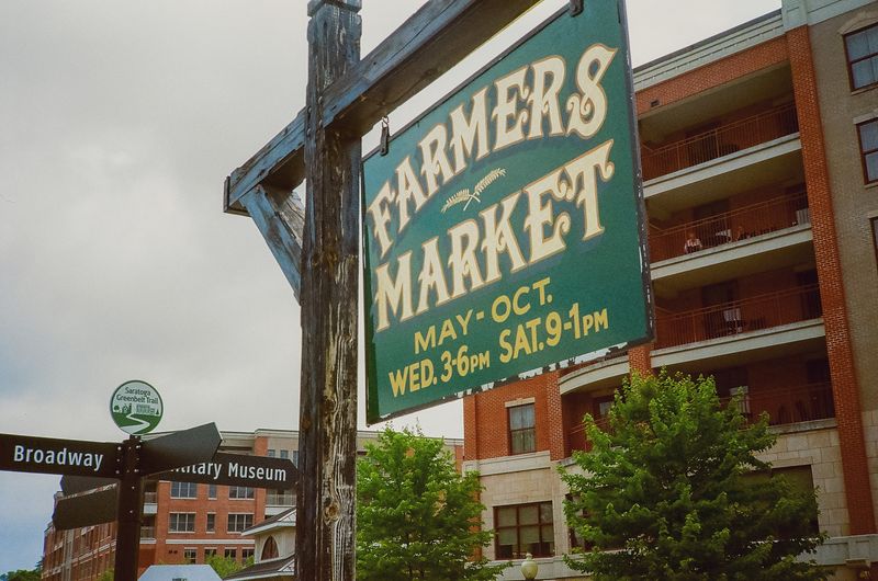 Farmers Market sign in downtown Saratoga Springs, New York